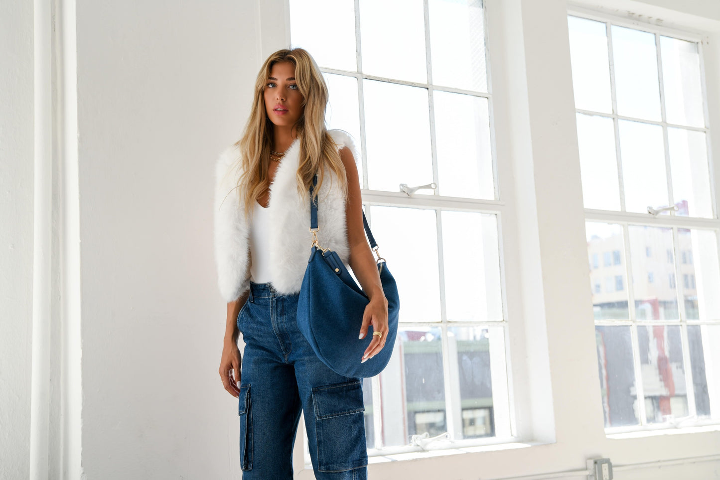 Megan Denim Hobo Sling Bag