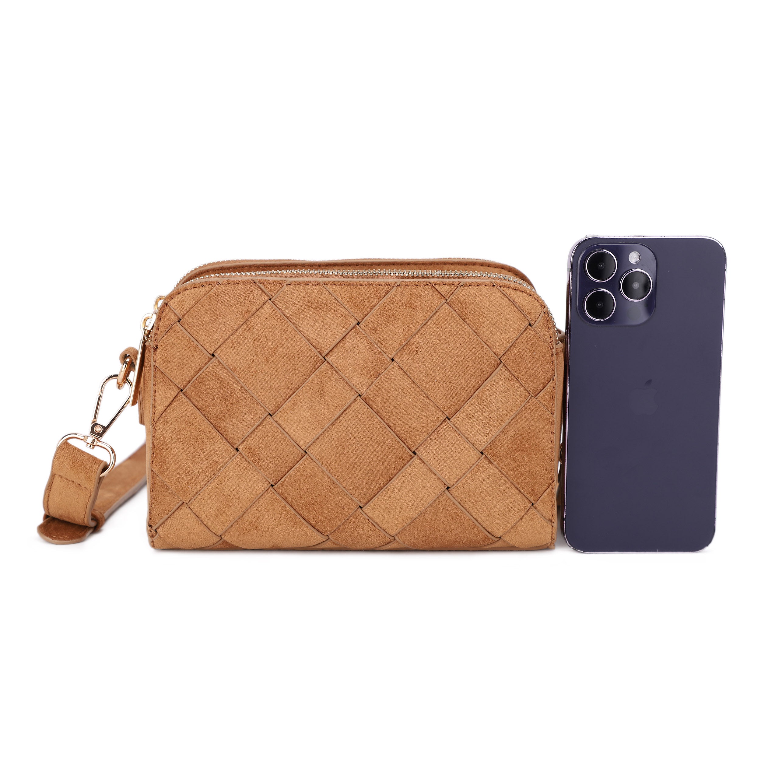 Mai Woven Suede Triple Compartment Crossbody